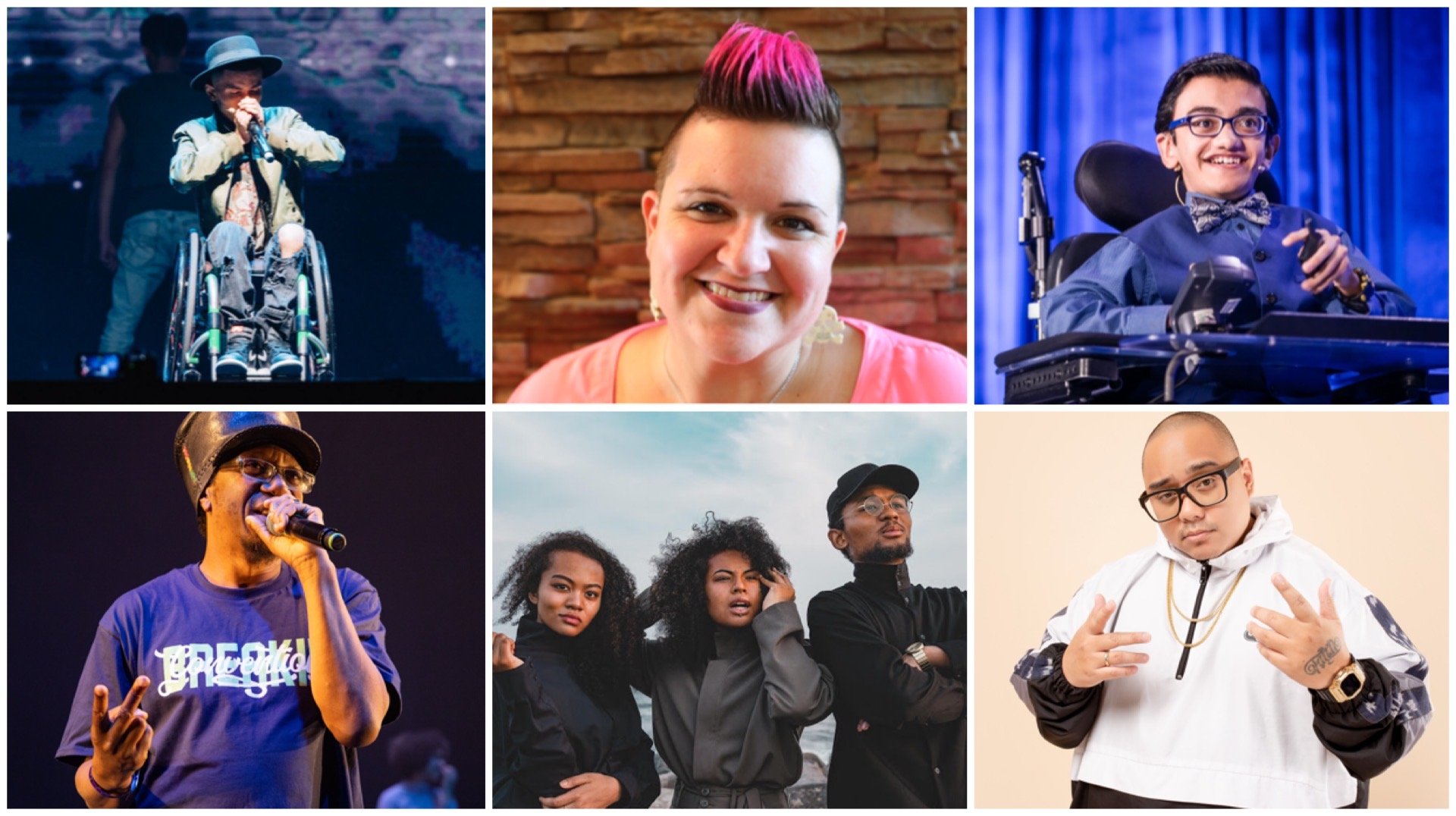 The 9 panellists include (clockwise from top left) Wheelsmith from Singapore, Amber Galloway Gallego and Sparsh Shah from the US, Saykoji from Indonesia, sibling trio Tamura King from Japan, and Jonzi D from the UK.