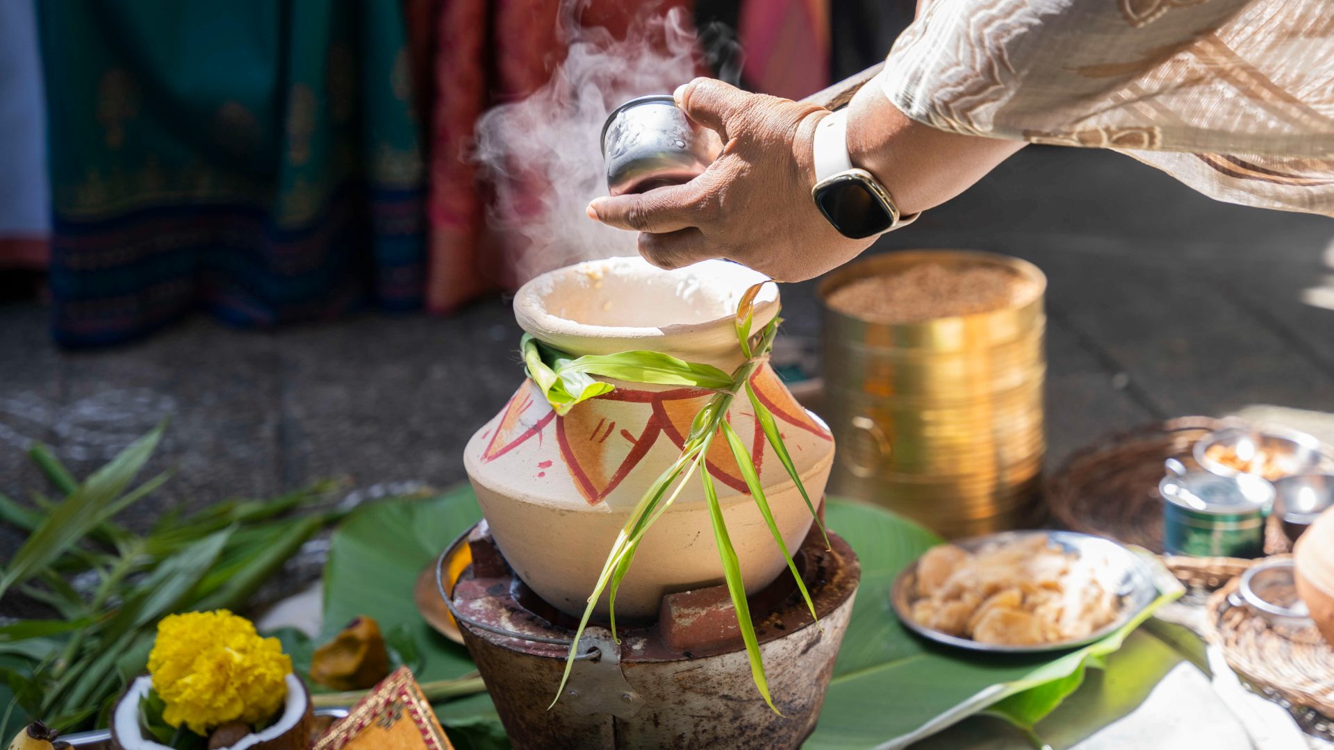 "Pongal" also refers to the traditional dish served during the festival - learn how to make it at the Indian Heritage Centre.